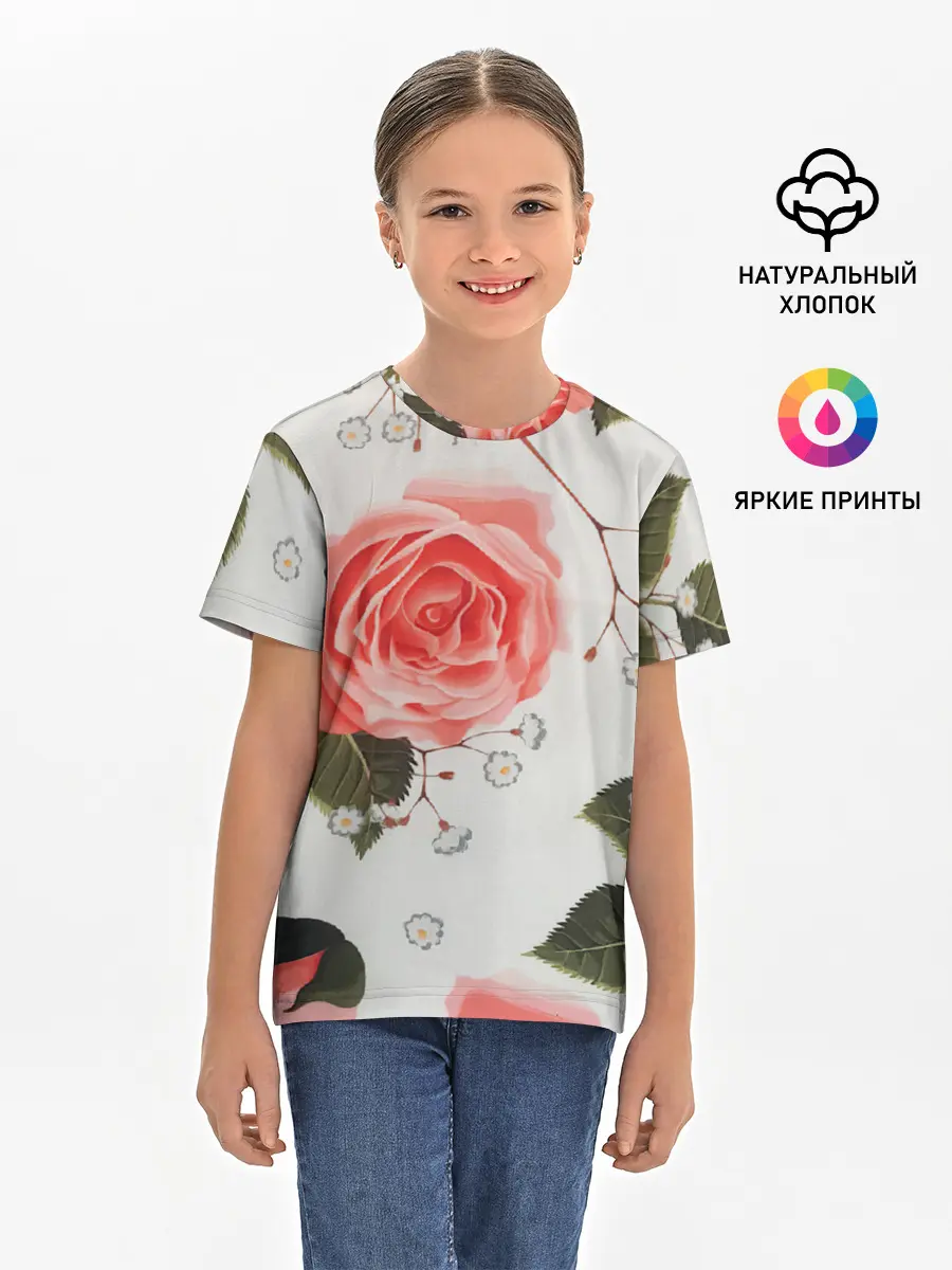 Детская базовая футболка / Нежные розы
