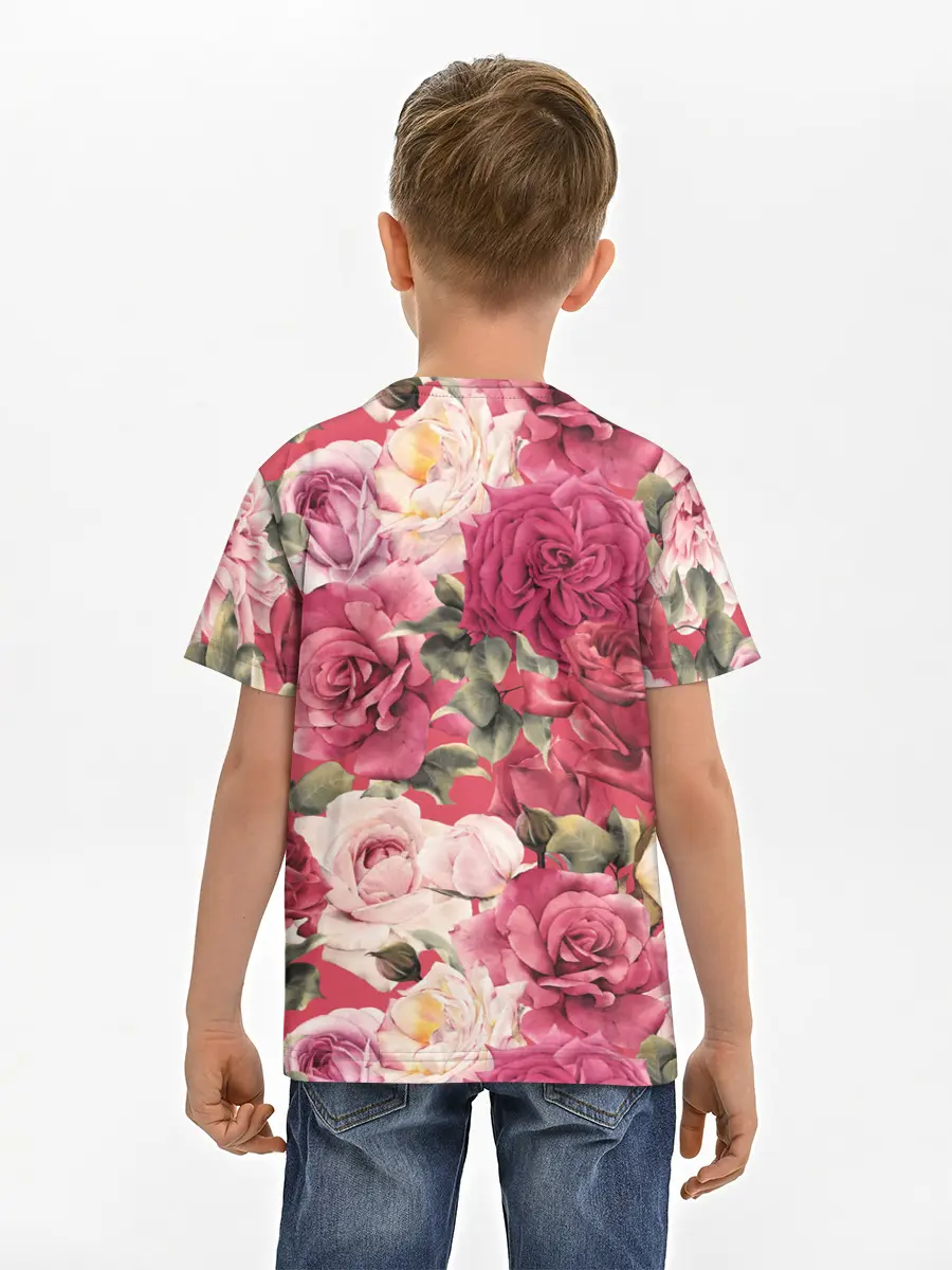 Детская базовая футболка / Акварель, розы
