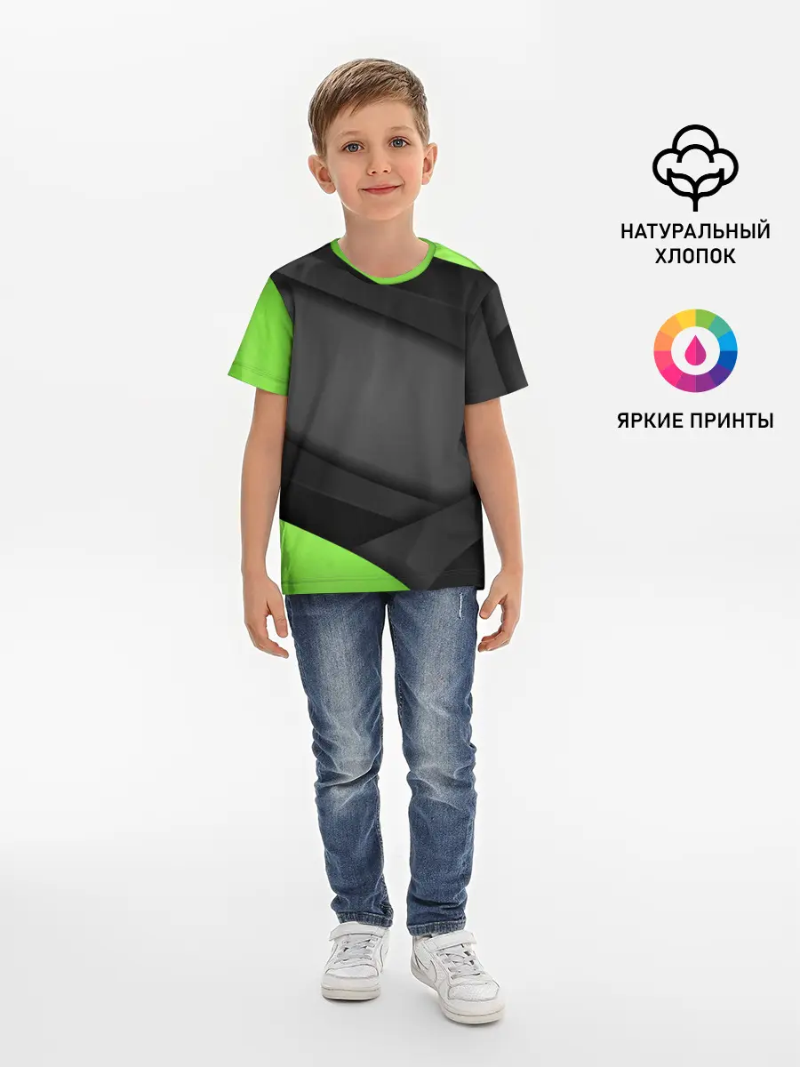 Детская базовая футболка / Green / Black