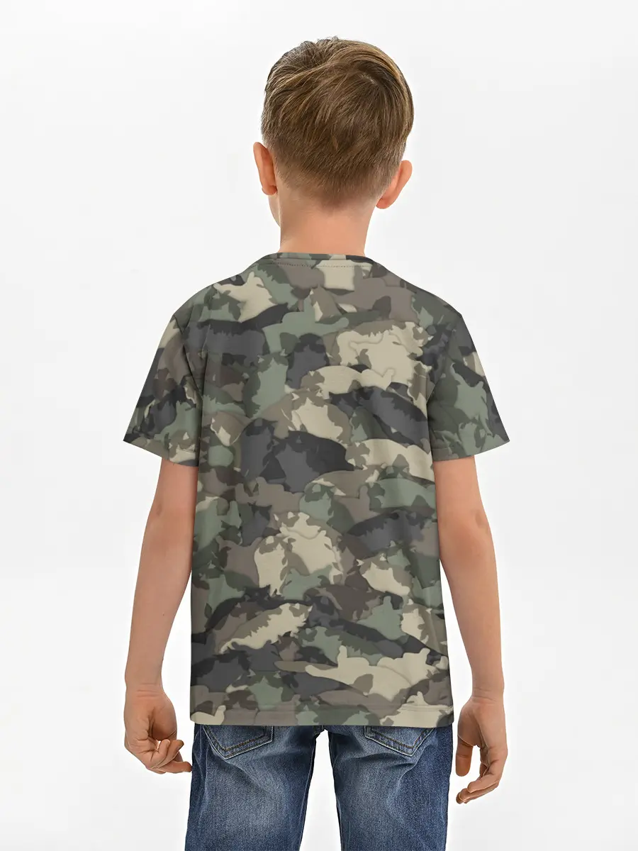 Детская базовая футболка / Камуфляж с толстыми котами