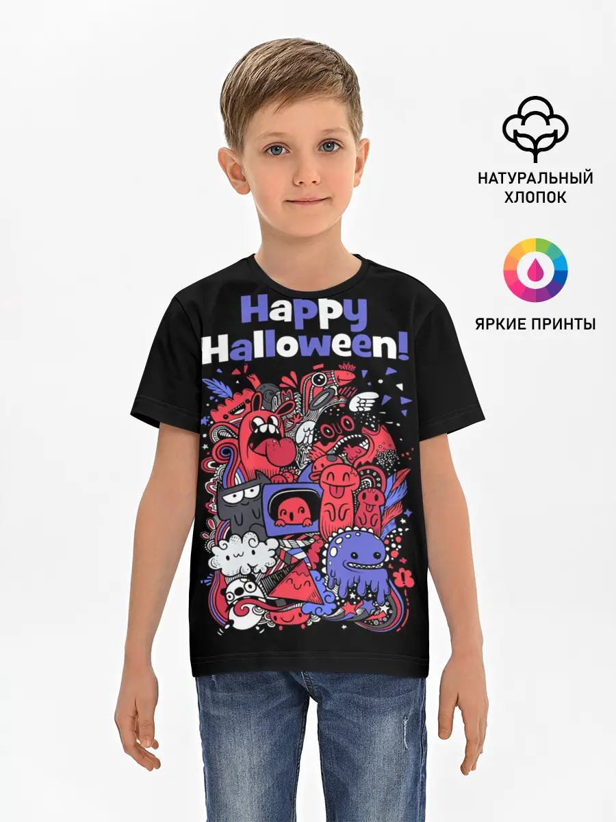 Детская базовая футболка / Монстры на Хеллоуин