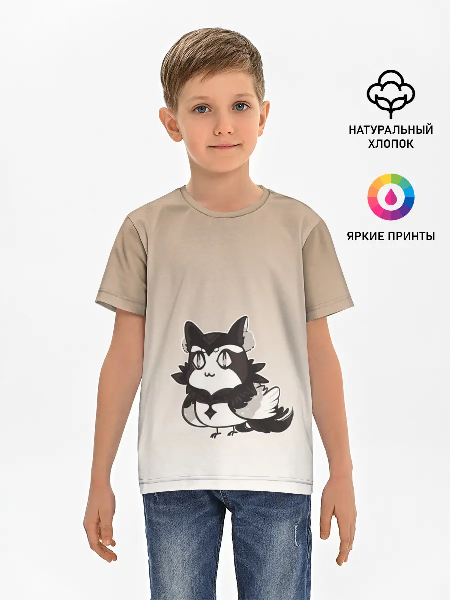 Детская базовая футболка / сова котик аниме