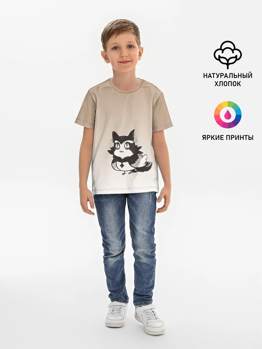 Детская базовая футболка / сова котик аниме