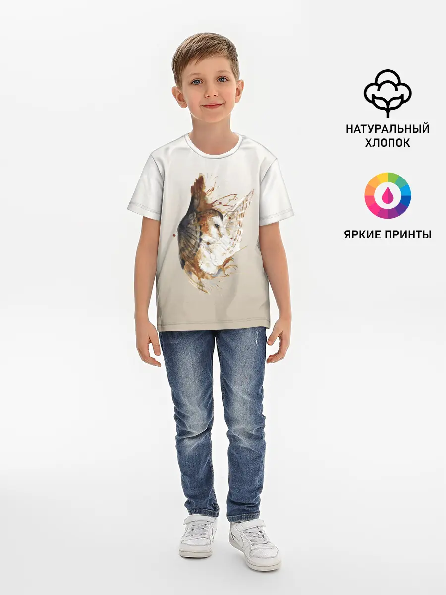 Детская базовая футболка / летящая сова рисунок