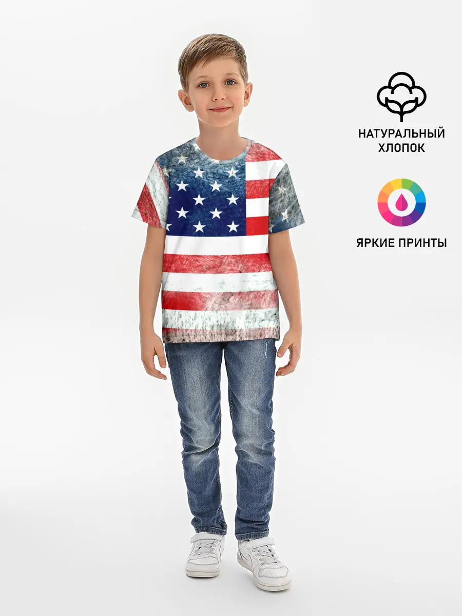 Детская базовая футболка / Америка Флаг