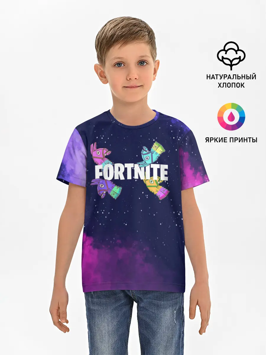 Детская базовая футболка / Ламы фортнайт в космосе