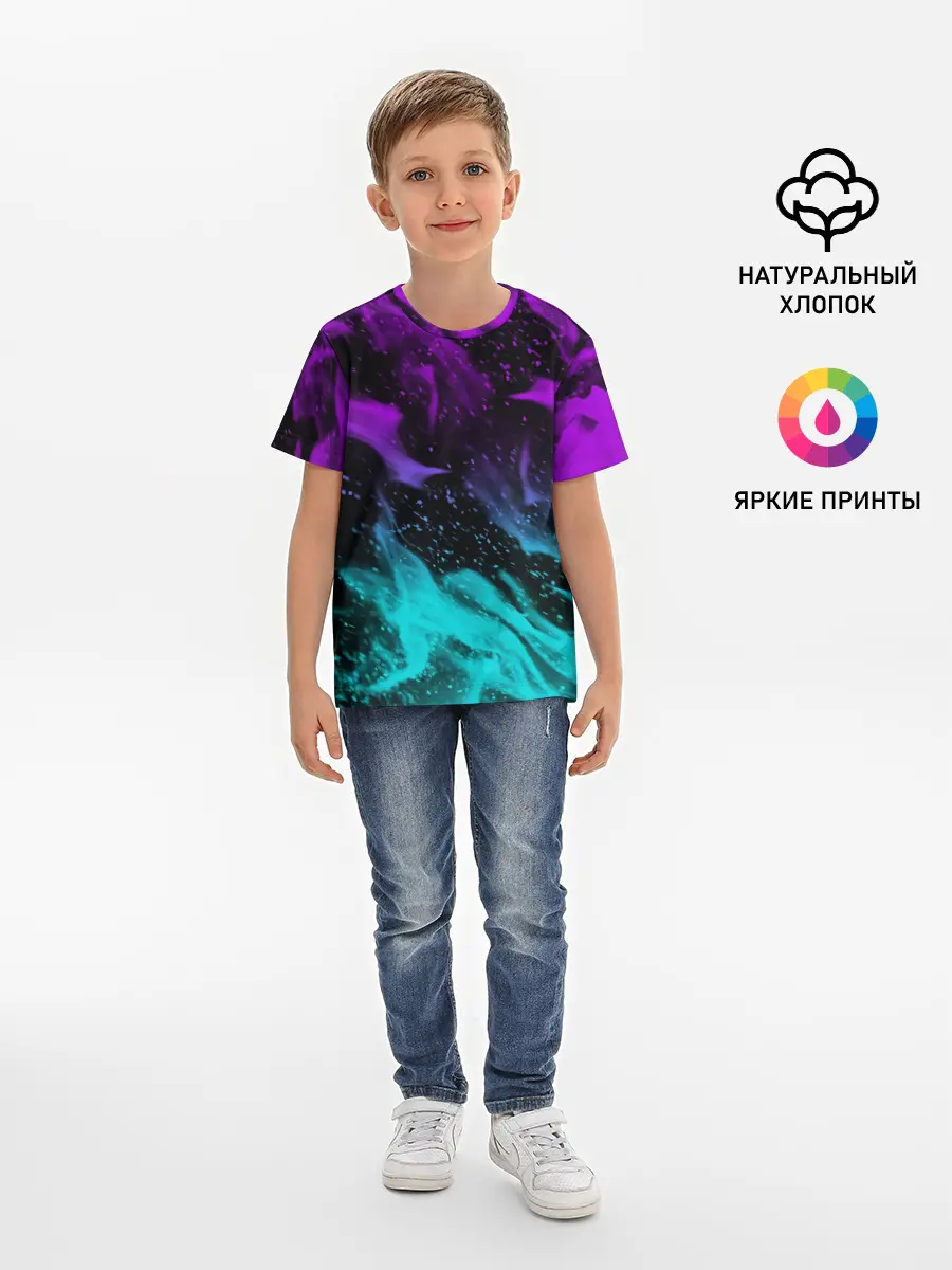 Детская базовая футболка / НЕОНОВЫЙ ОГОНЬ