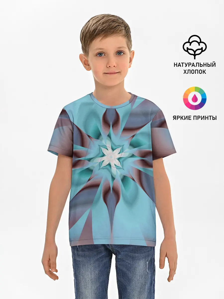 Детская базовая футболка / Абстрактный цветок. Голубой.