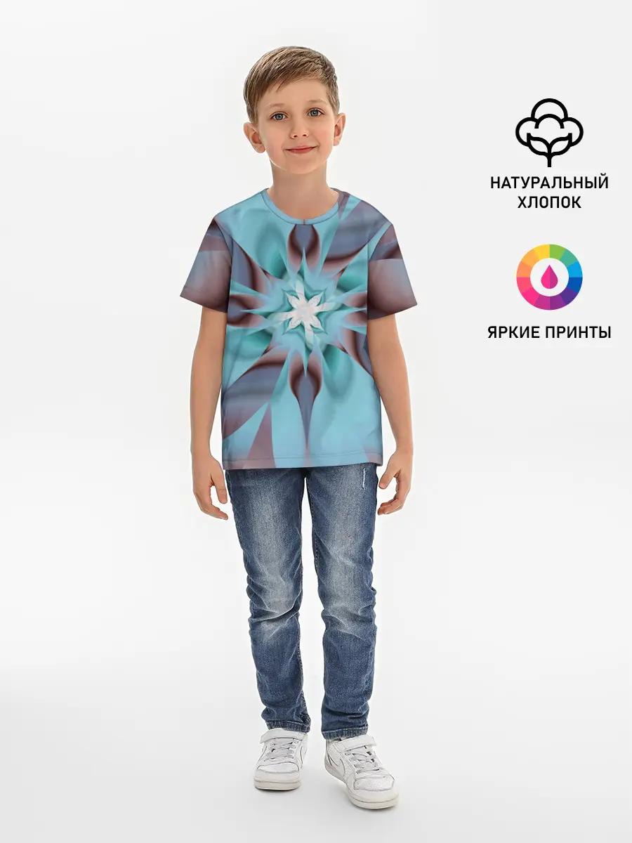 Детская базовая футболка / Абстрактный цветок. Голубой.