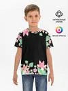 Детская базовая футболка / Рамка из розовых и зеленых листьев