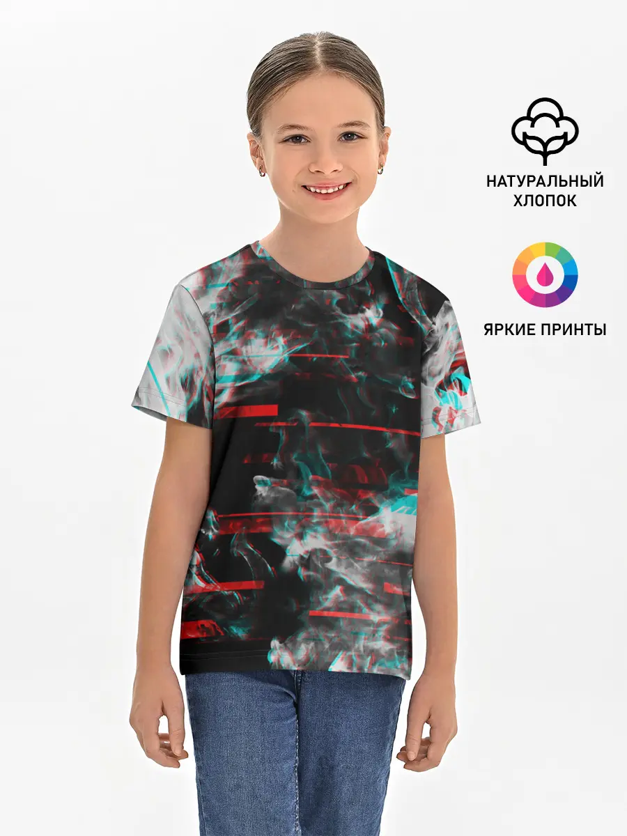 Детская базовая футболка / White flame glitch