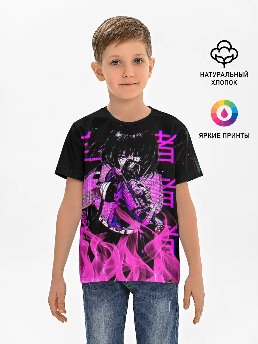 Детская базовая футболка / Аниме Девушка Киберпанк