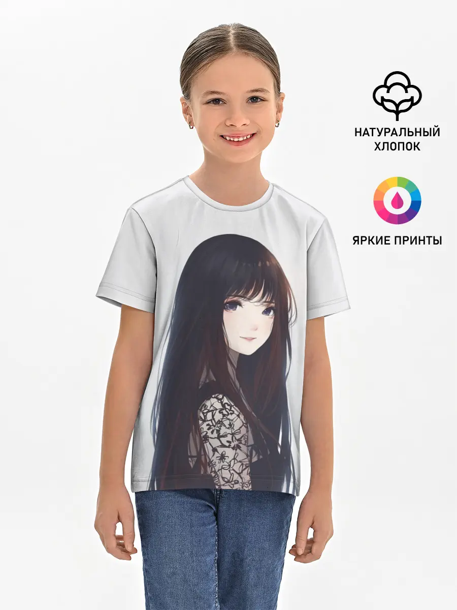 Детская базовая футболка / Красивая аниме девушка