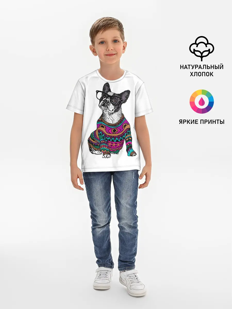 Детская базовая футболка / Мопс Хипстер