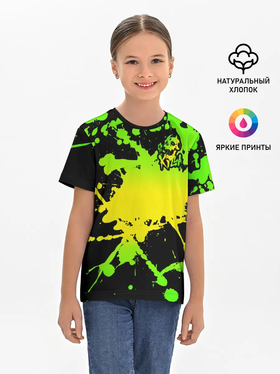 Детская базовая футболка / KILLA зеленые брызги