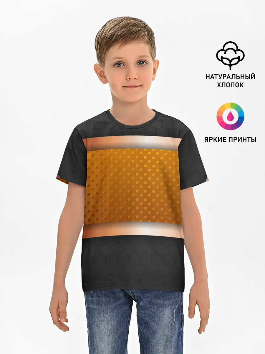 Детская базовая футболка / 3d gold / black