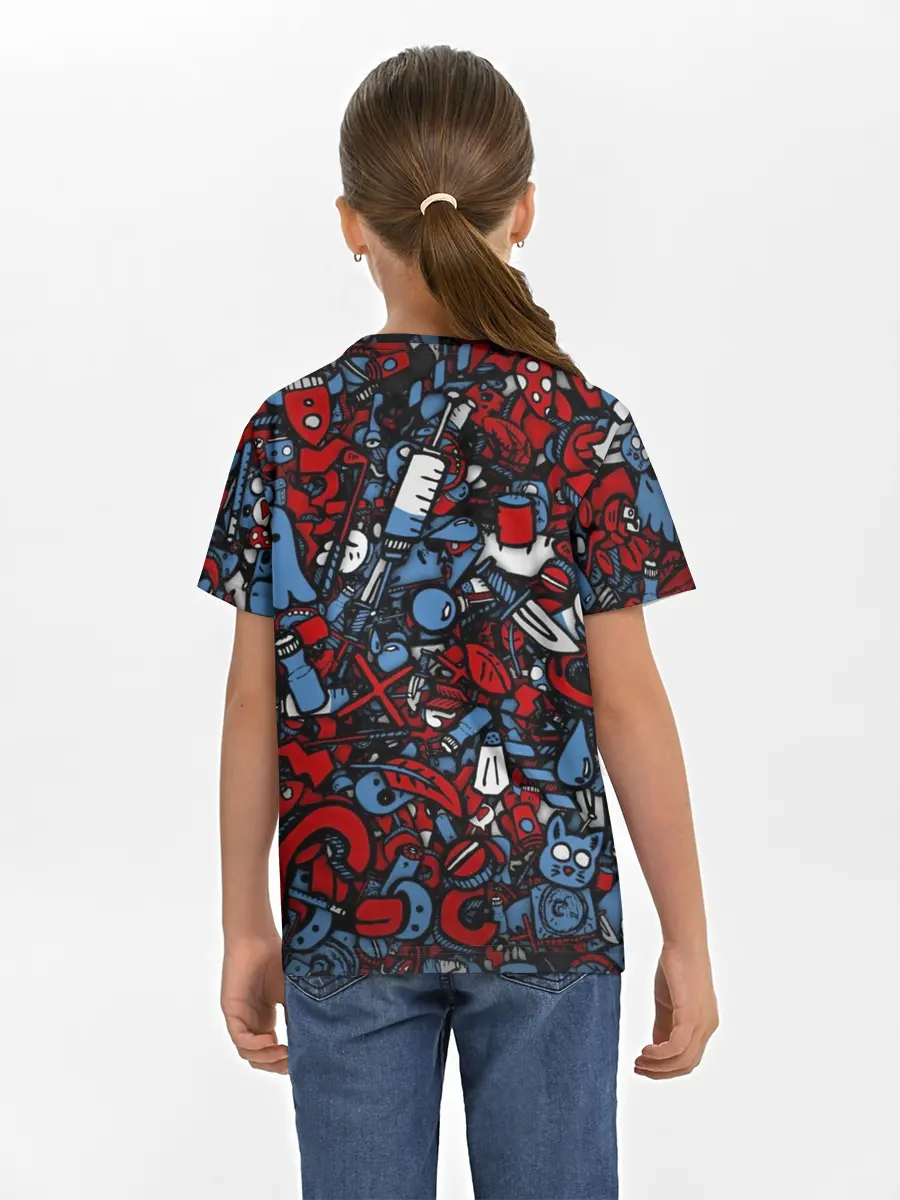 Детская базовая футболка / RedBlue stikers