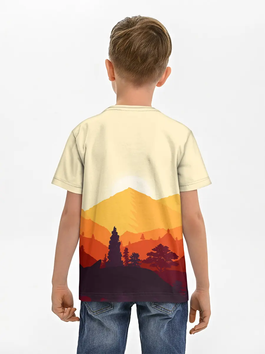 Детская базовая футболка / Горы закат пейзаж лиса арт