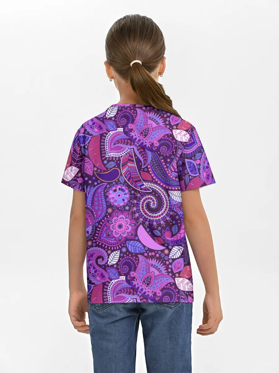 Детская базовая футболка / фиолетовый этнический дудлинг