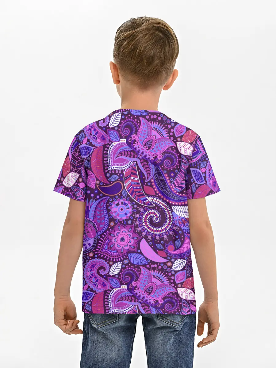 Детская базовая футболка / фиолетовый этнический дудлинг
