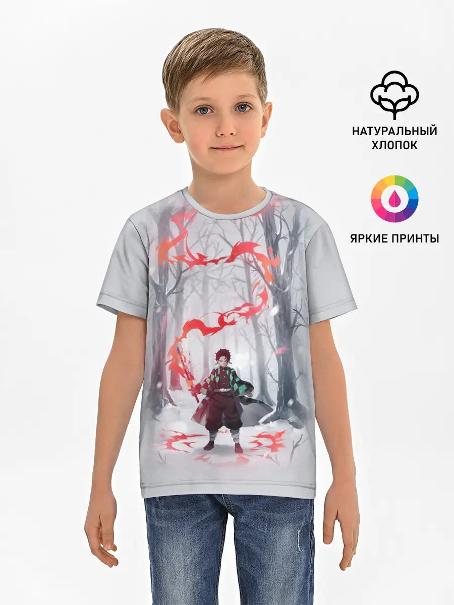 Детская базовая футболка / KIMETSU NO YAIBA красный след