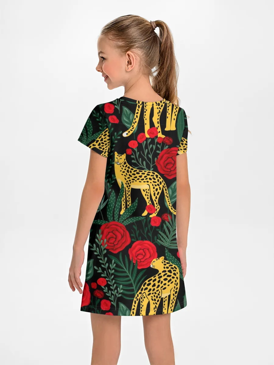 Детское платье / Леопарды и цветы
