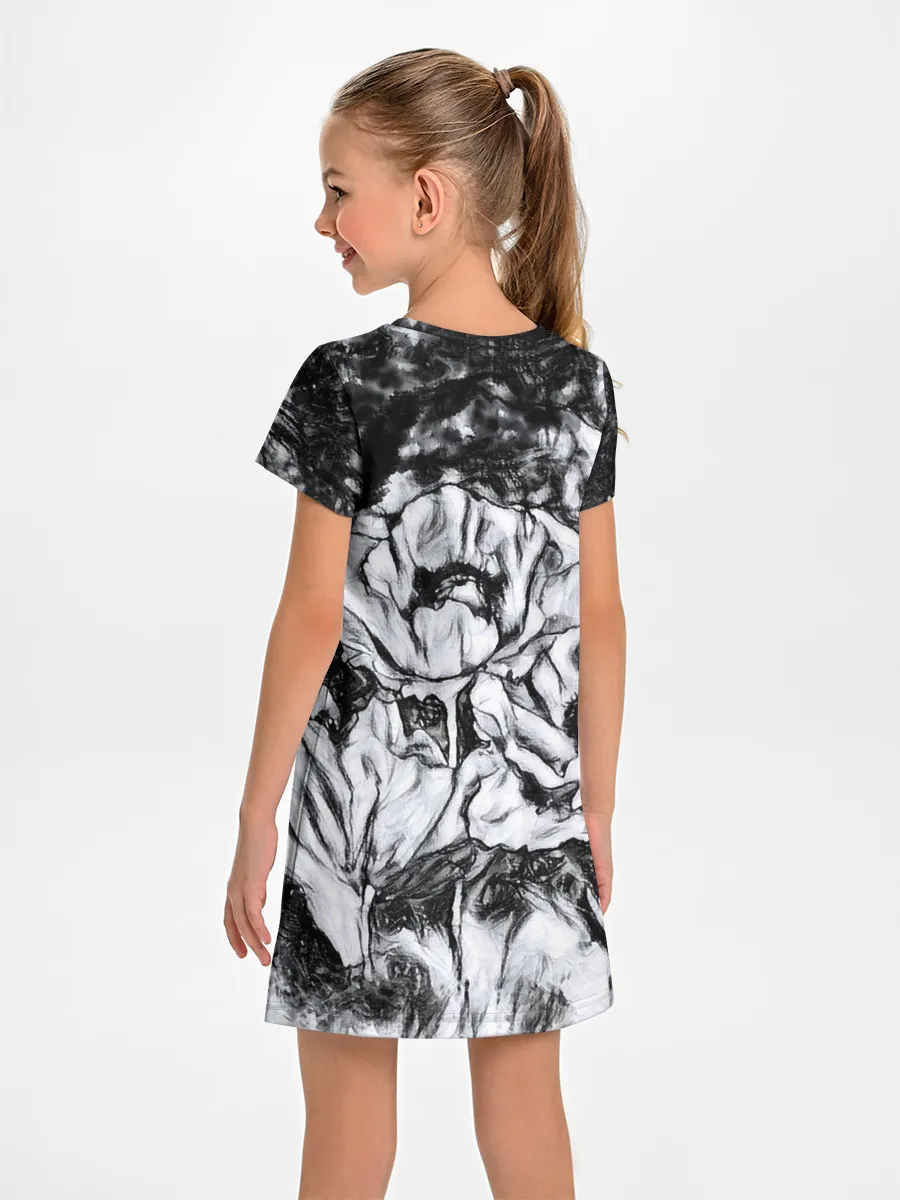 Детское платье / Черно-белый узор. Маки.