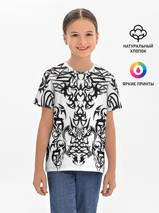 Детская базовая футболка / ТАТУ ЧЕРНО БЕЛОЕ УЗОР