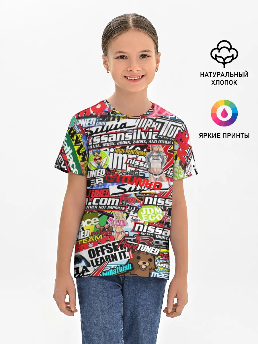Детская базовая футболка / Cars Stickerbombing