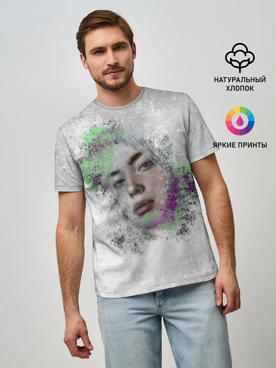 Мужская базовая футболка / Билли Айлиш красочная