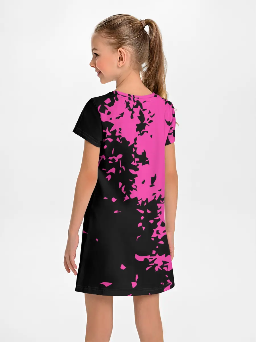 Детское платье / Love anime розовые кляксы на черном