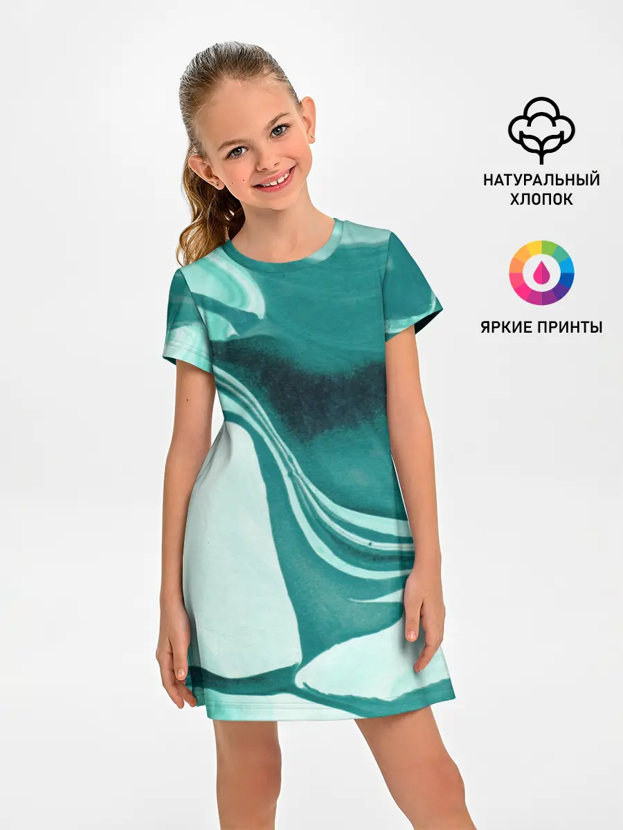 Детское платье / красочный зелёный развод
