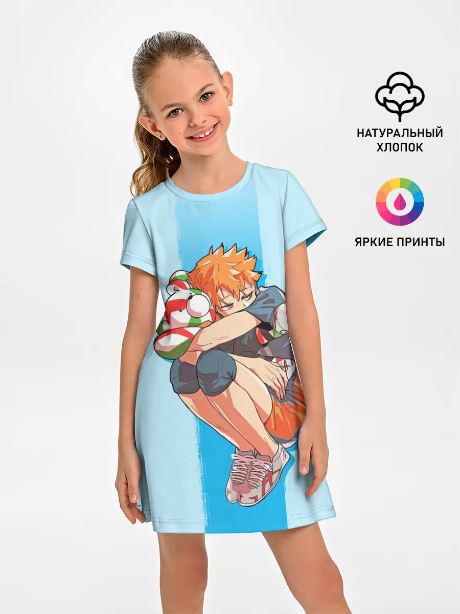 Детское платье / Хината на синем фоне