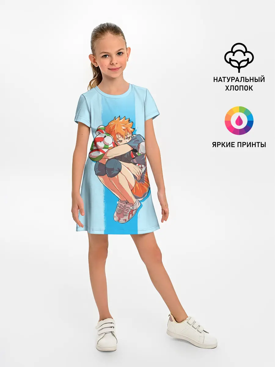 Детское платье / Хината на синем фоне