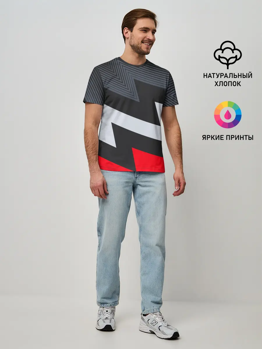 Мужская базовая футболка / Черно-красные зигзаги