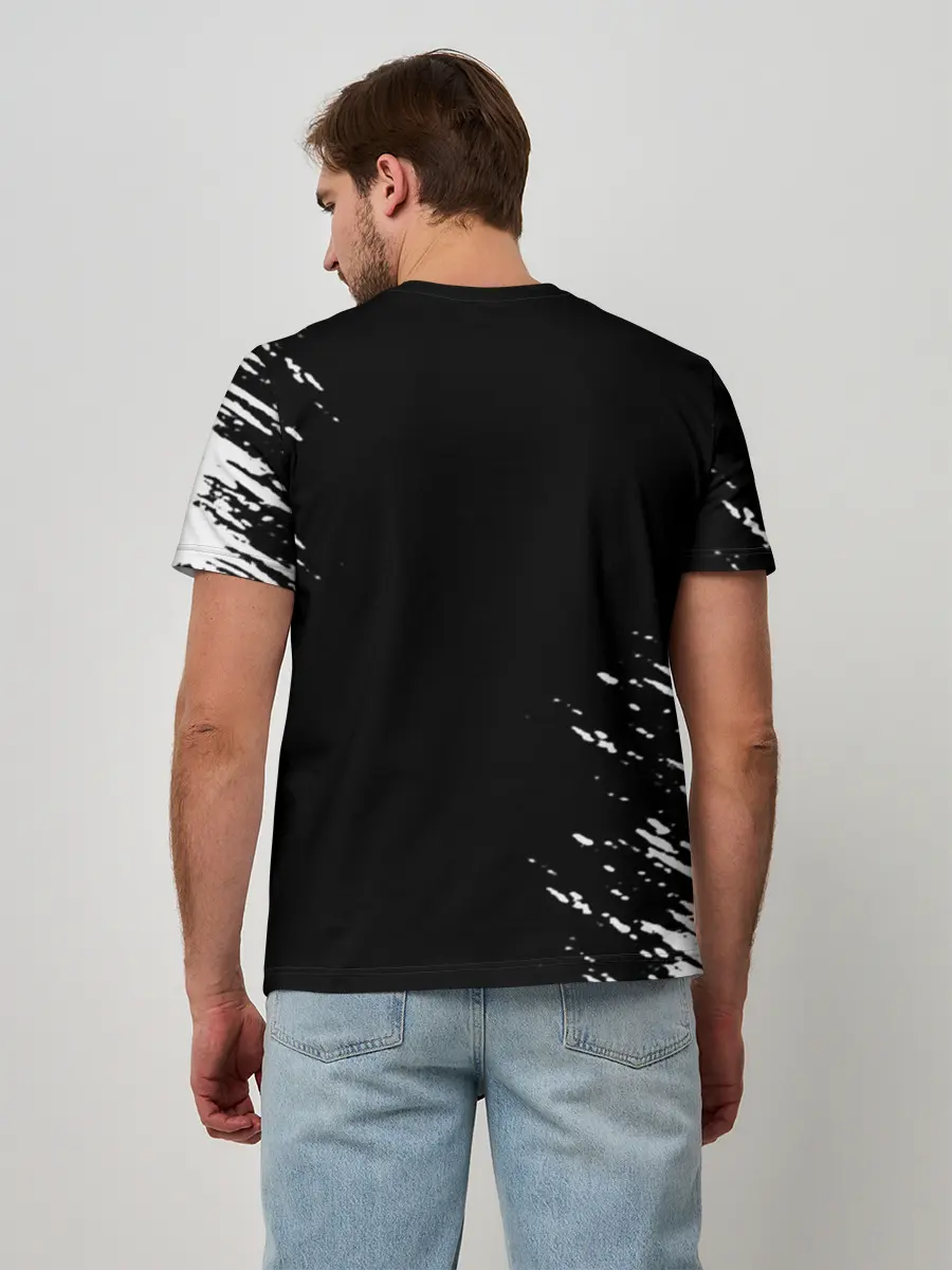 Мужская базовая футболка / Белый логотип Черный клевер на черном