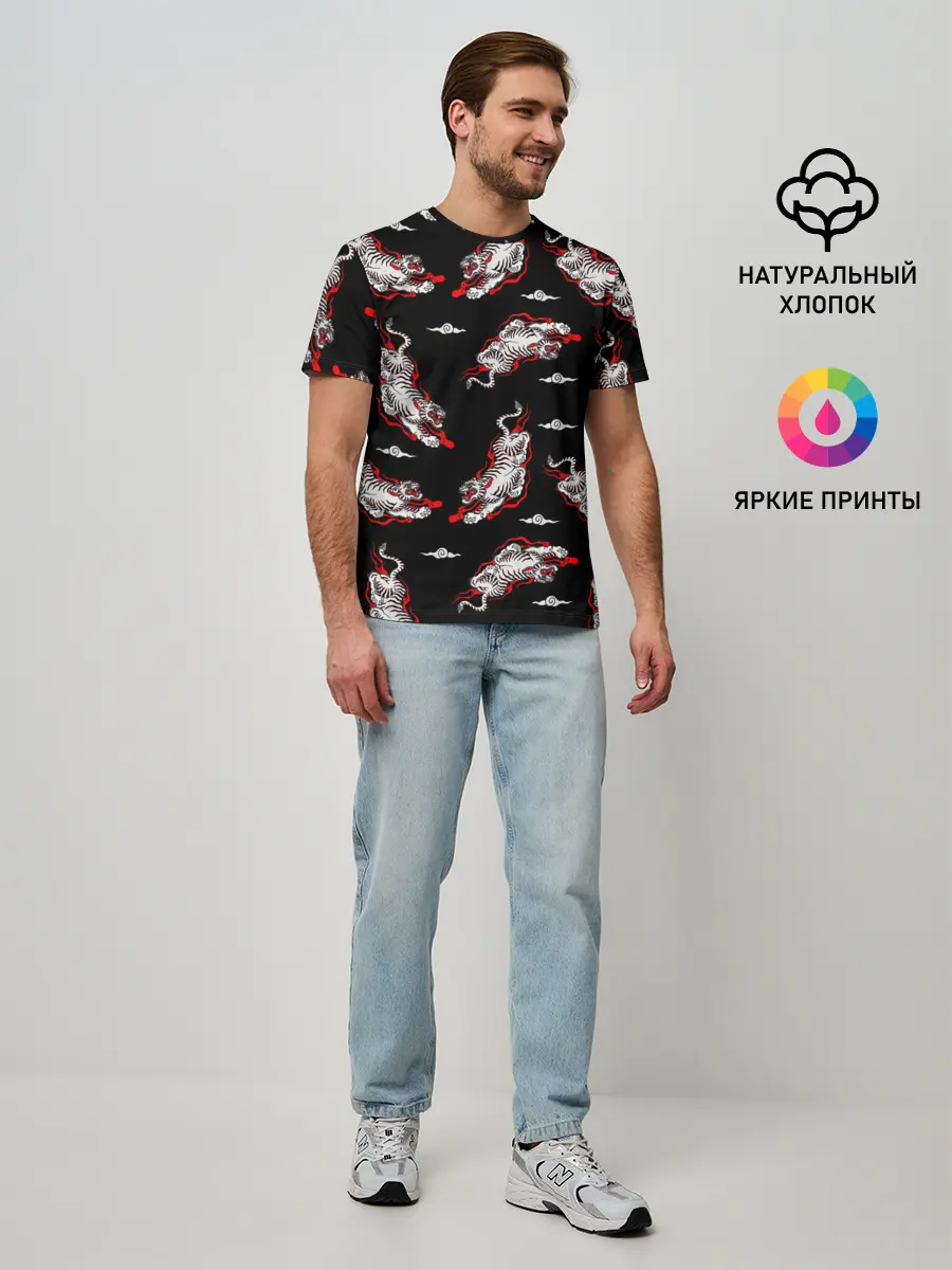 Мужская базовая футболка / Японский стиль - тигры