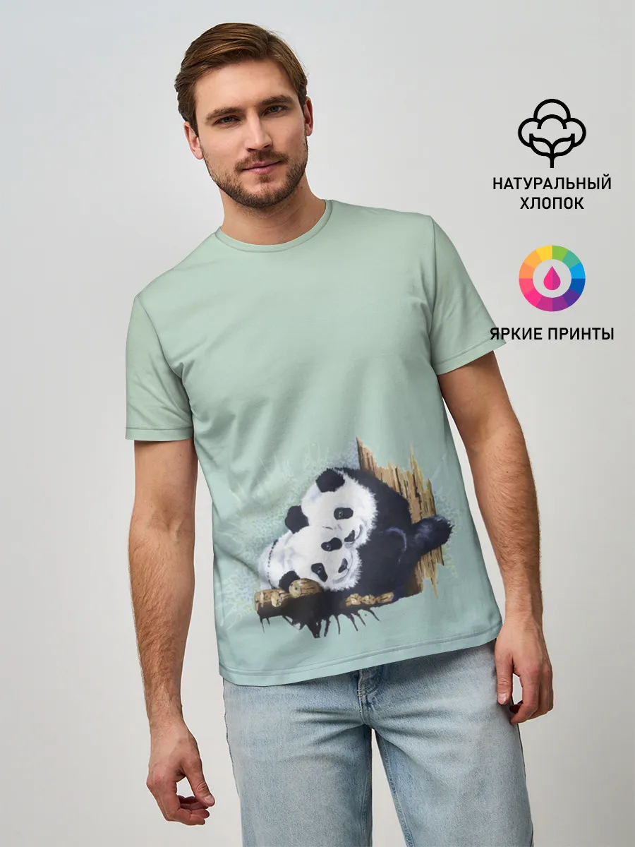 Мужская базовая футболка / акварельные панды