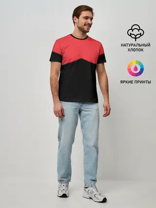 Мужская базовая футболка / ГЕОМЕТРИЯ МИНИМАЛИЗМ | КРАСНЫЕ ПОЛОСЫ