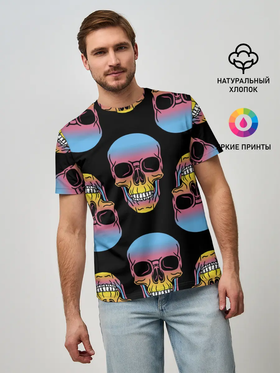 Мужская базовая футболка / Neon skull