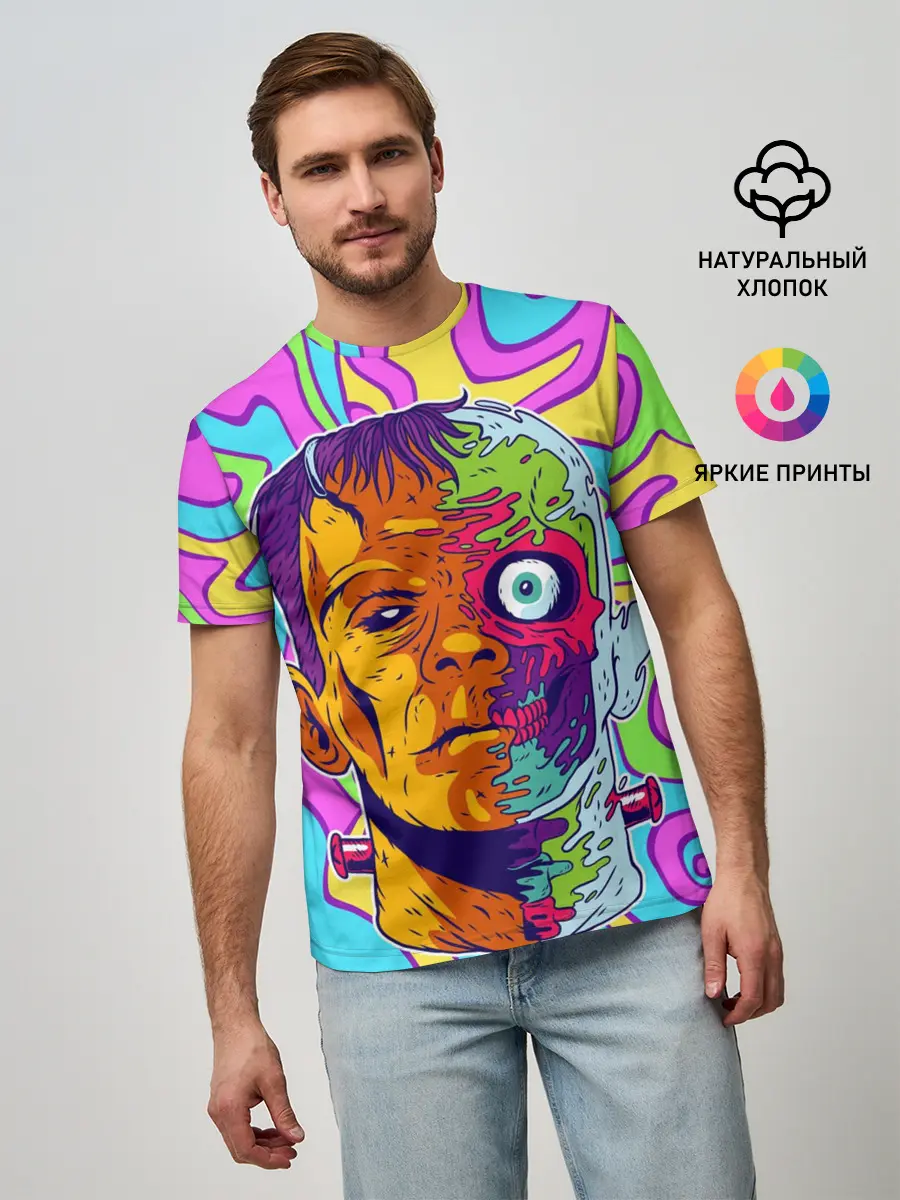 Мужская базовая футболка / Психоделический Франкенштейн