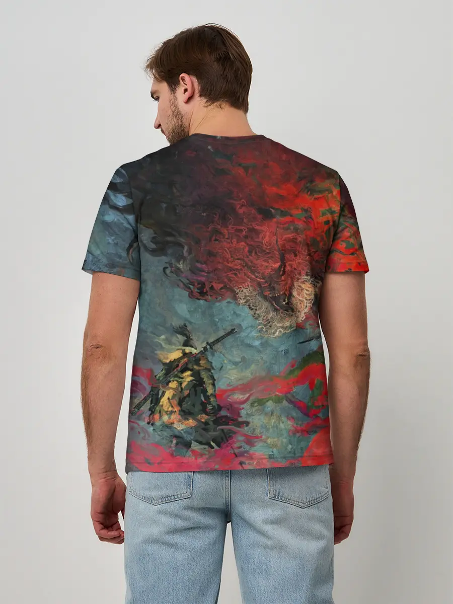 Мужская базовая футболка / Sekiro Самурай против дракона