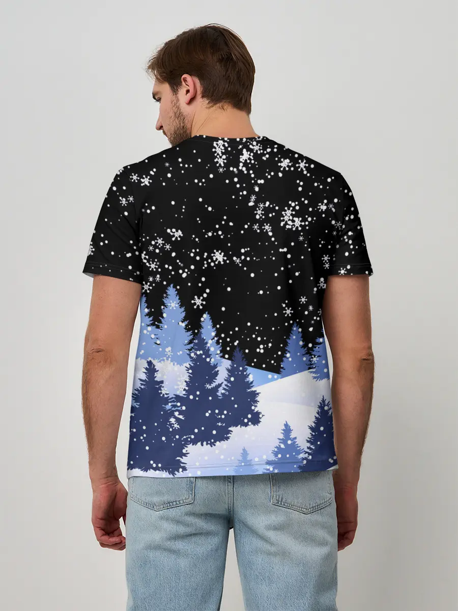 Мужская базовая футболка / Снежная ночь в зимнем лесу