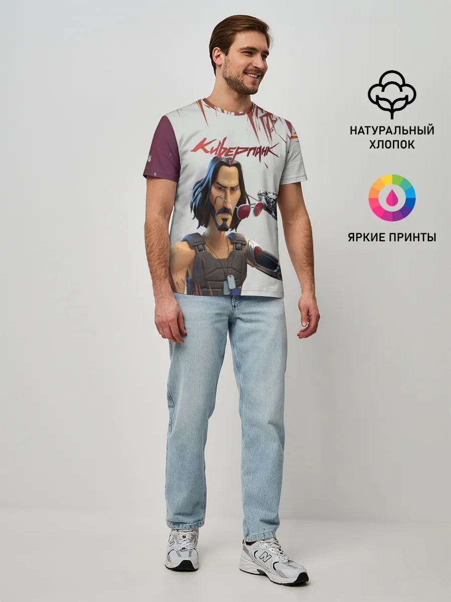 Мужская базовая футболка / КИАНУ РИВЗ | КИБЕРПАНК