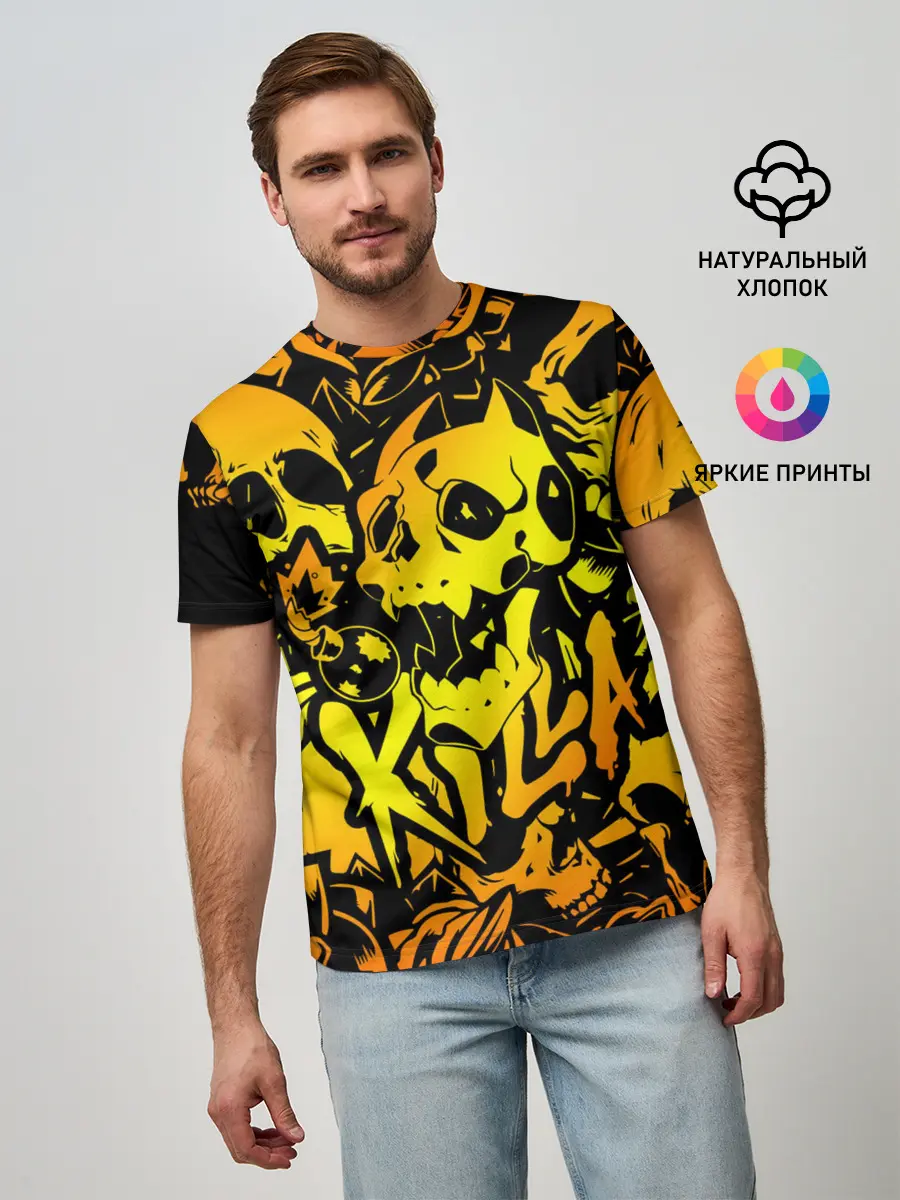 Мужская базовая футболка / KILLA оранжевые черепа