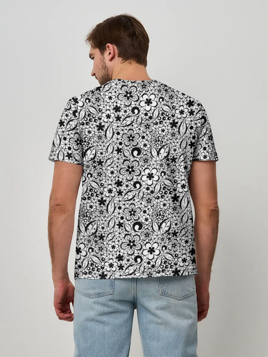 Мужская базовая футболка / Черное кружево цветочное