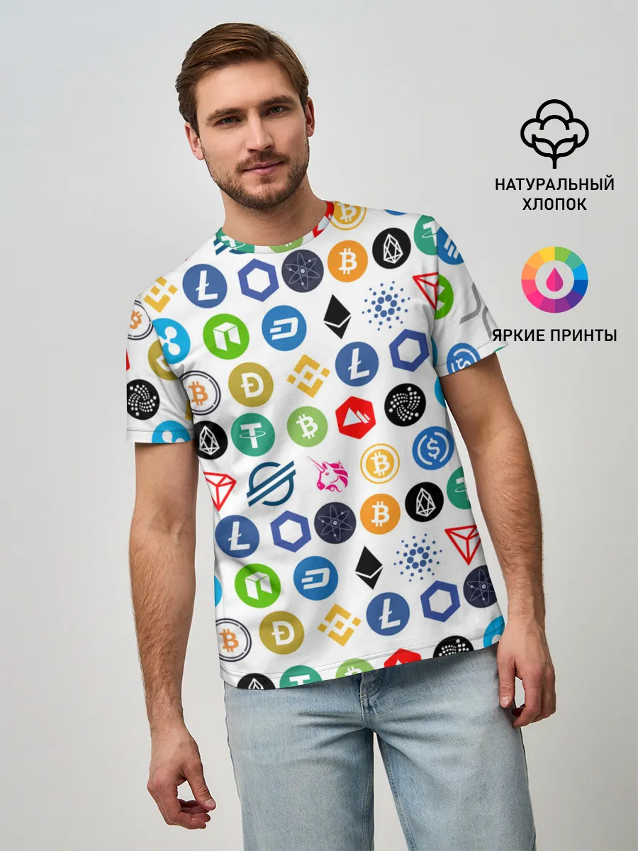 Мужская базовая футболка / BITCOIN PATTERN | БИТКОИН