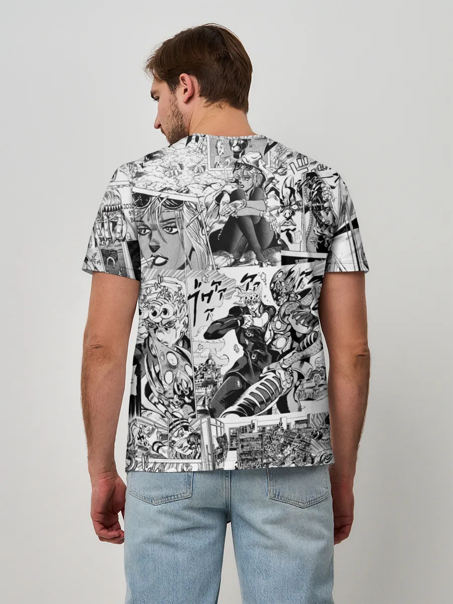 Мужская базовая футболка / Чернобелый комикс джоджо