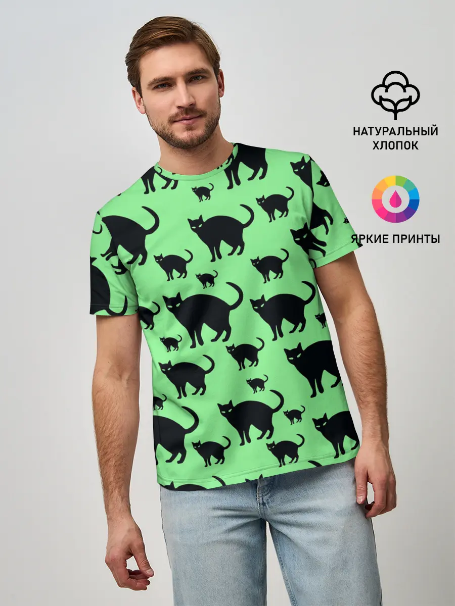 Мужская базовая футболка / Кошки черные