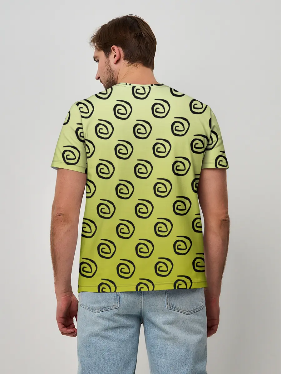 Мужская базовая футболка / узор спиральки на желтом фоне